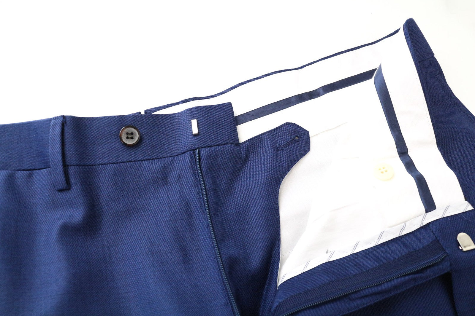 SUITSUPPLY Brescia Men's Trousers UK44R Blue Pure Wool Classic Lined Pleated