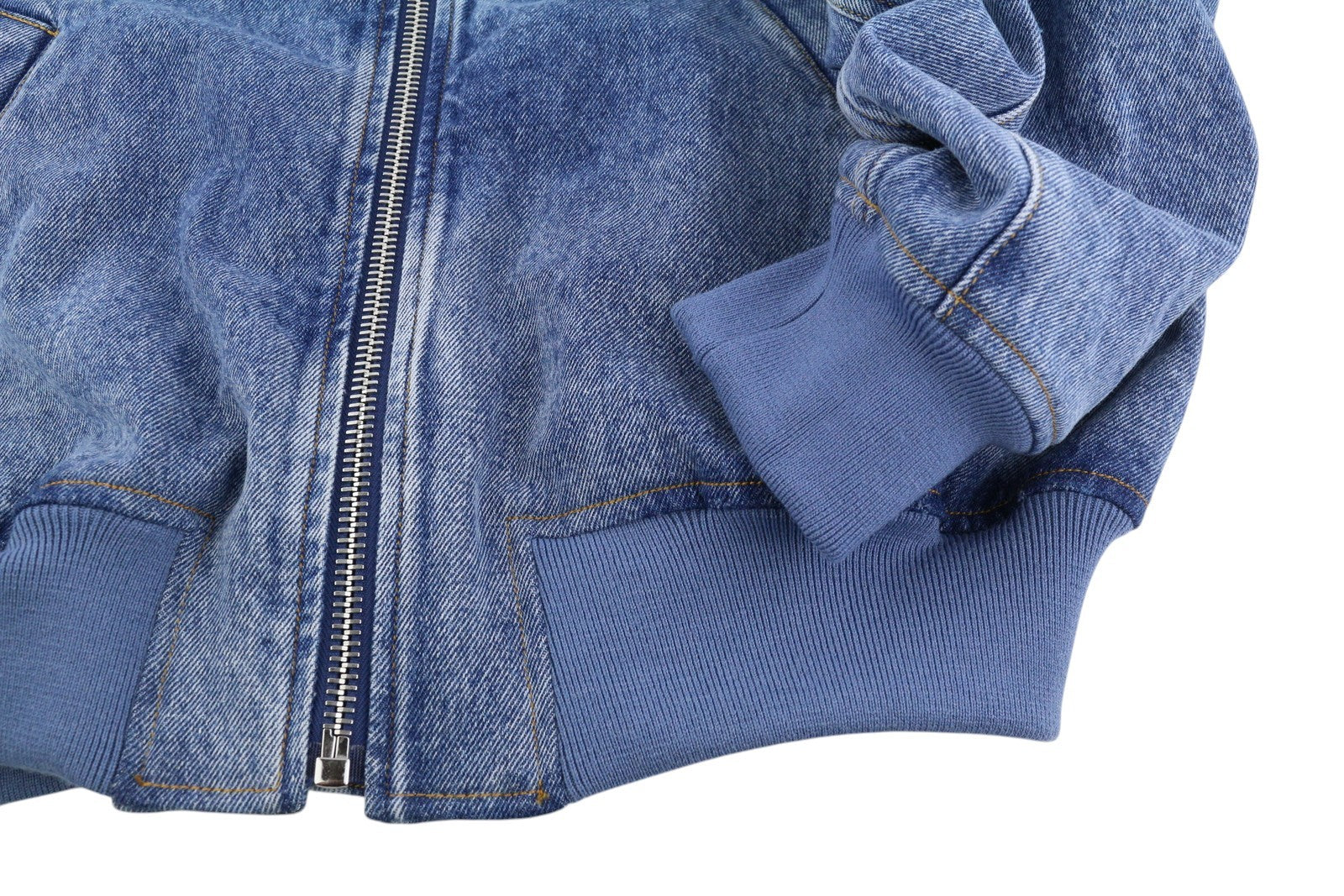 KHRISJOY Aurora Denim Bomber Women Jacket XS/S Blue Faded Oversized RRP1255