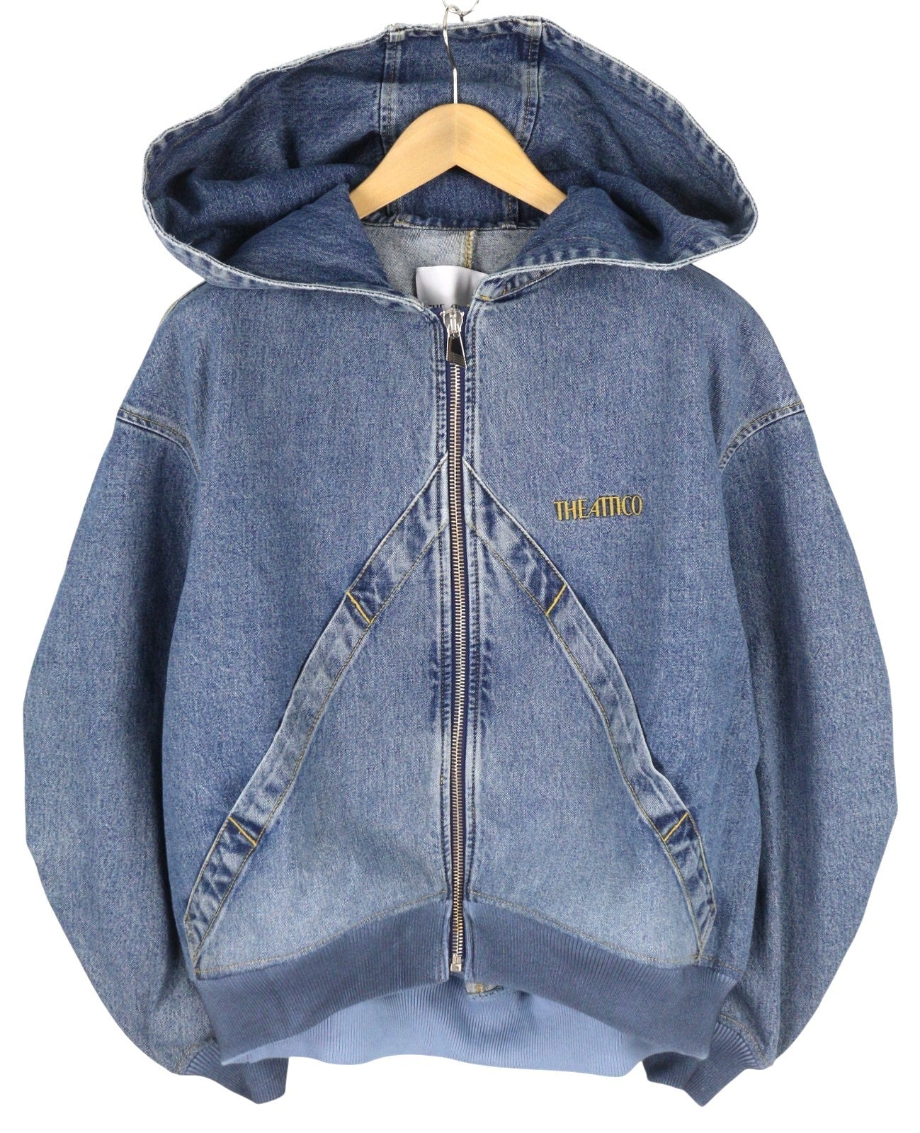 THE ATTICO Women Jacket 38 Blue Faded Denim Bomber Hooded Oversized RRP1550