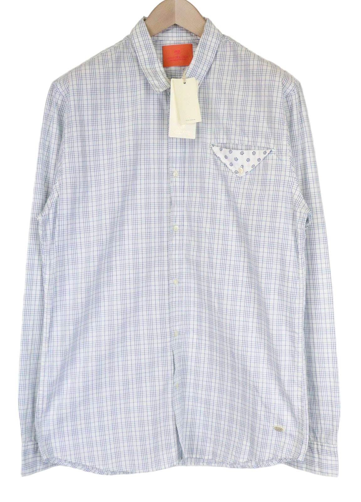 SCOTCH & SODA Ams Couture Men's Shirt M Blue White Check Cotton Slim Fit Design