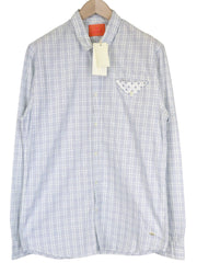 SCOTCH & SODA Ams Couture Men's Shirt M Blue White Check Cotton Slim Fit Design