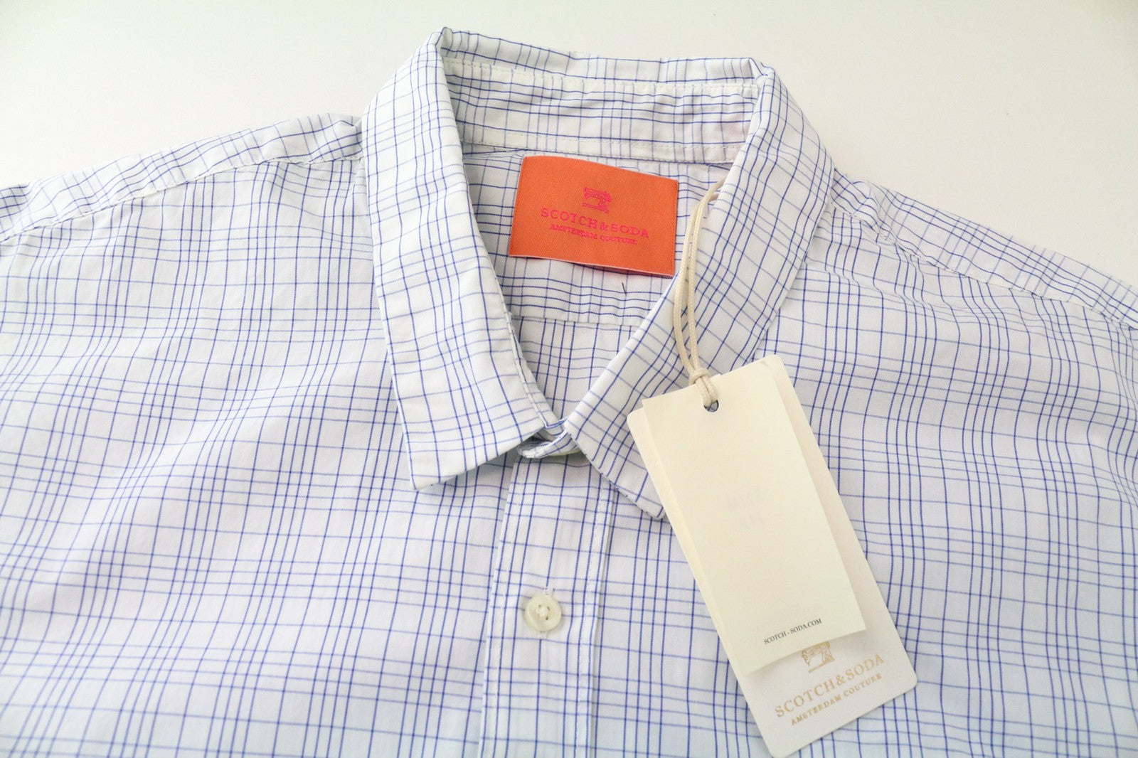 SCOTCH & SODA Ams Couture Men's Shirt M Blue White Check Cotton Slim Fit Design