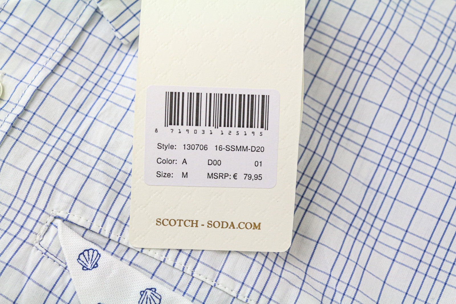 SCOTCH & SODA Ams Couture Men's Shirt M Blue White Check Cotton Slim Fit Design