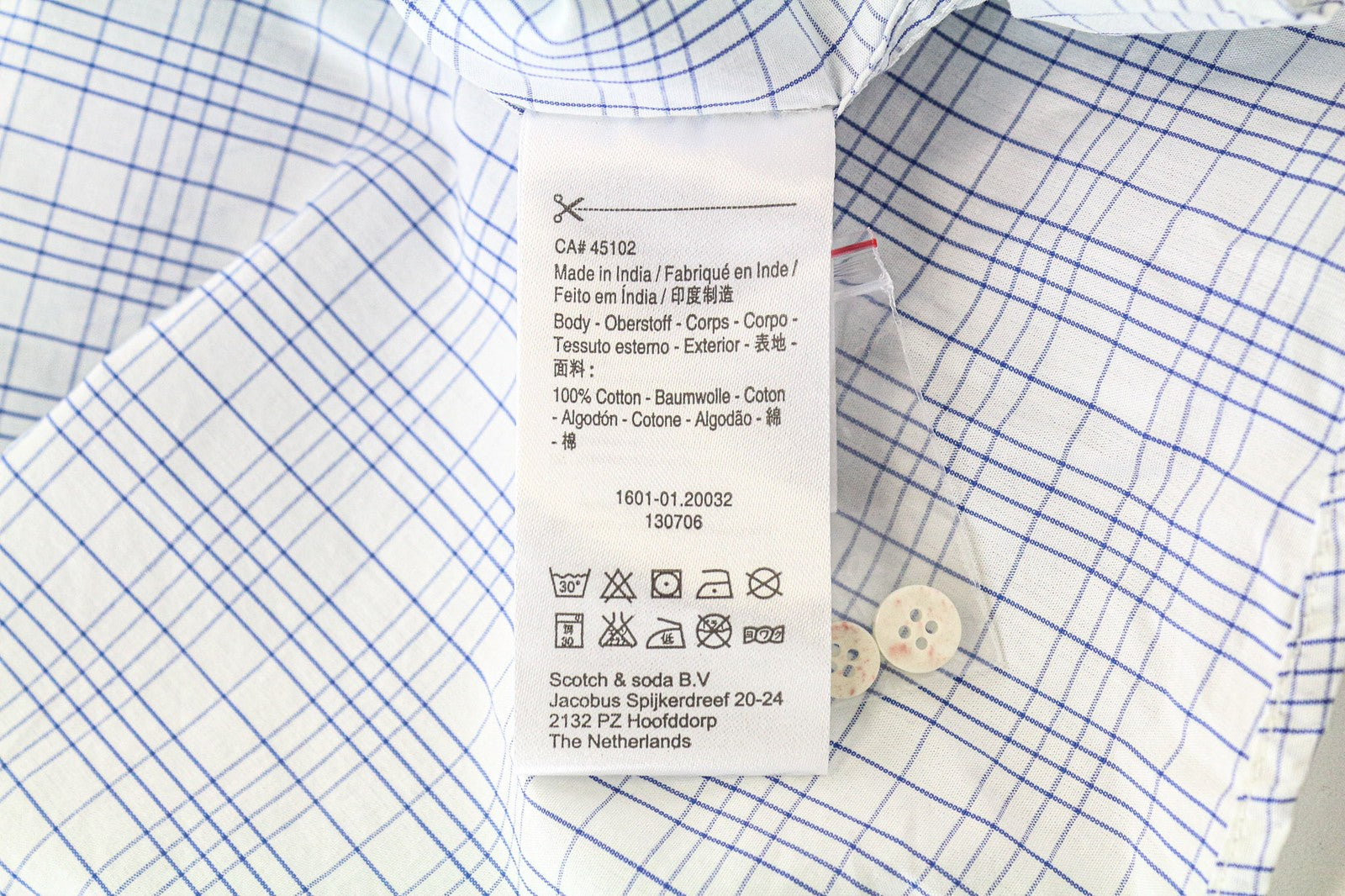 SCOTCH & SODA Ams Couture Men's Shirt M Blue White Check Cotton Slim Fit Design
