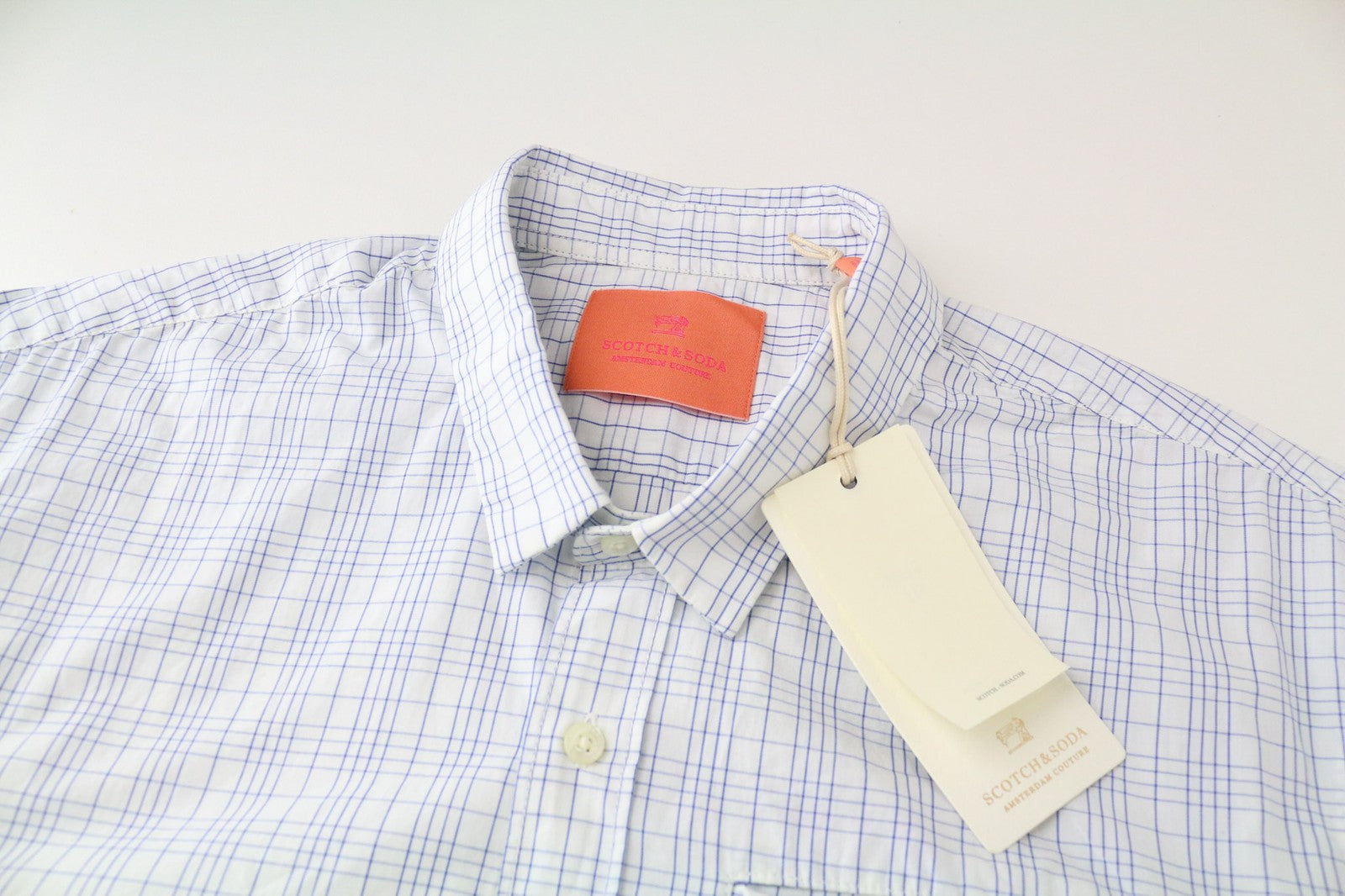 SCOTCH & SODA Ams Couture Men's Shirt M Blue White Check Cotton Slim Fit Design