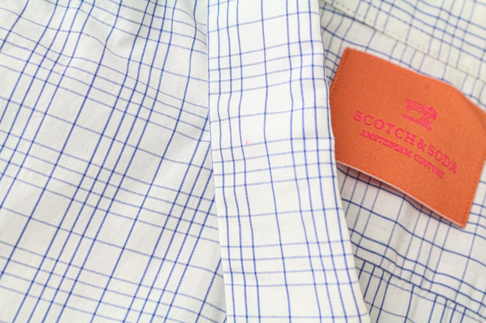 SCOTCH & SODA Ams Couture Men's Shirt M Blue White Check Cotton Slim Fit Design