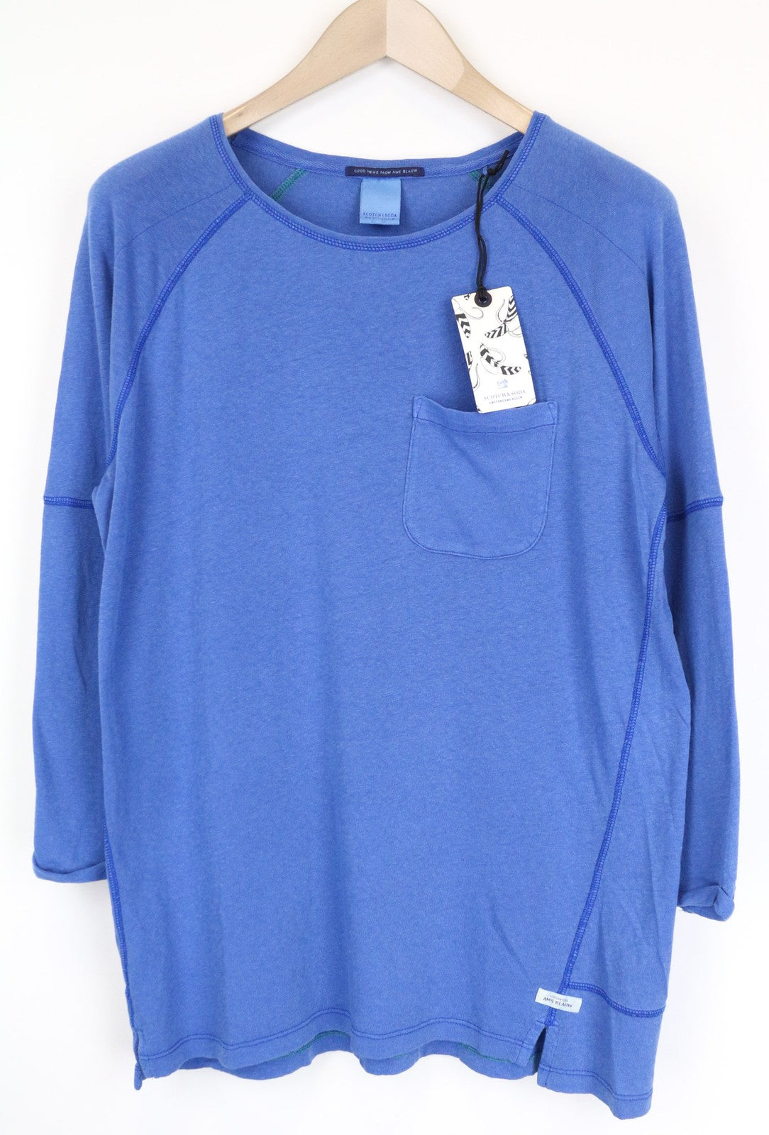 SCOTCH & SODA Ams Blauw Men's T-Shirt ~S/M Blue Casual Pullover 3/4 Sleeve Top