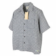 SCOTCH & SODA Men Shirt L Blue Patterned Linen Blend Thick Textured Short Sleeve