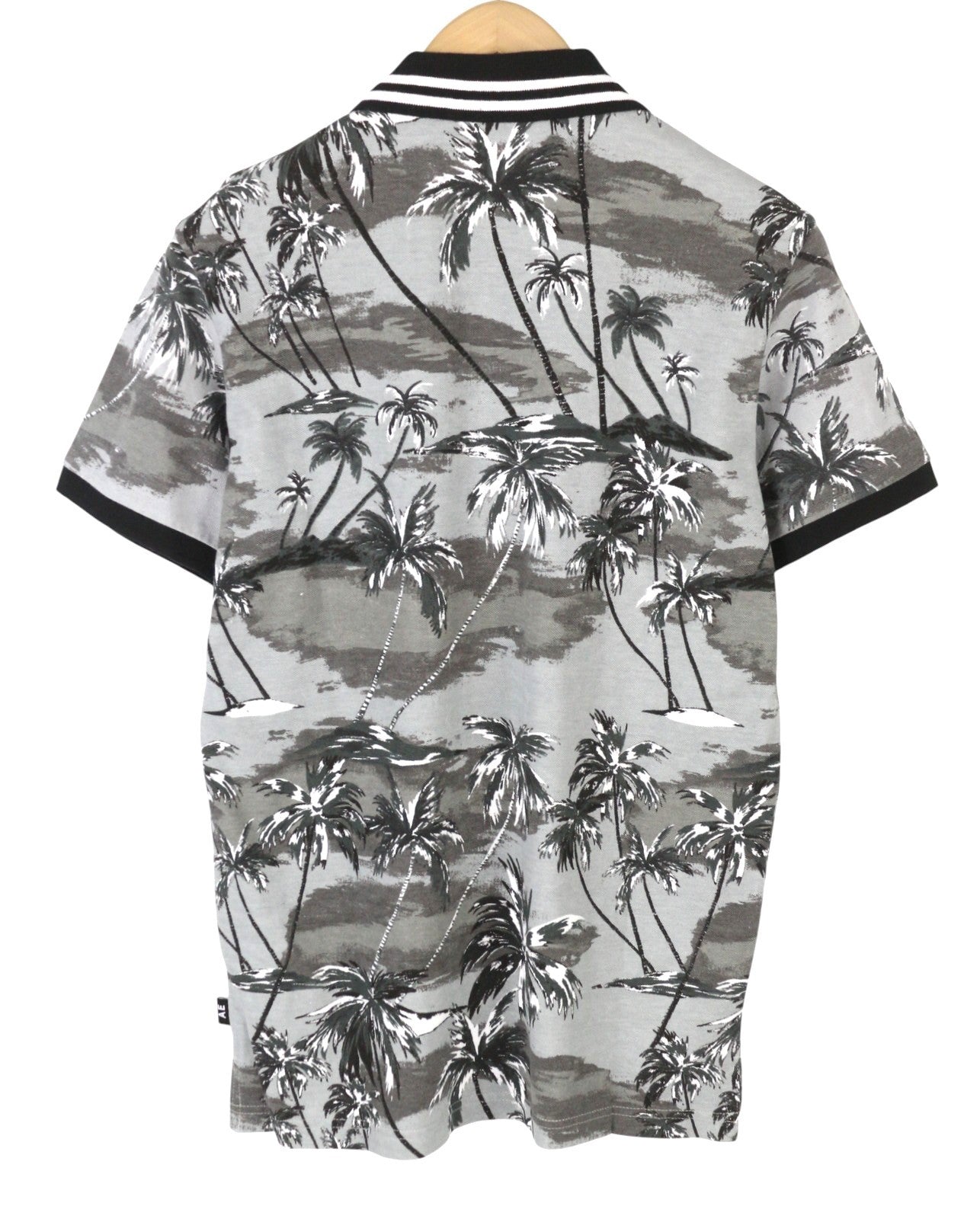 AMERICAN EAGLE OUTFITTERS Men Polos S Grey Palm Tree Print Short Sleeve