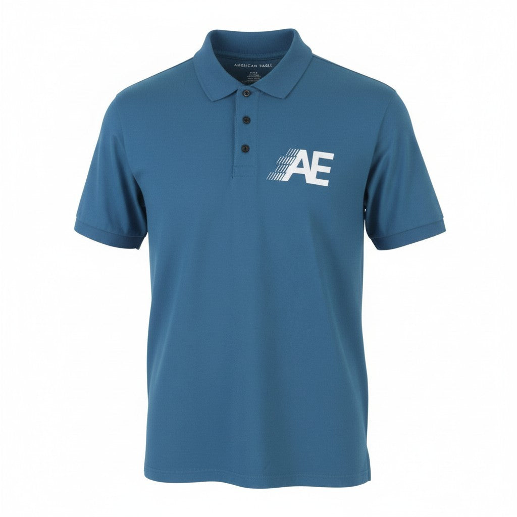 AMERICAN EAGLE OUTFITTERS Men Polos M Blue Standard Fit Short Sleeve