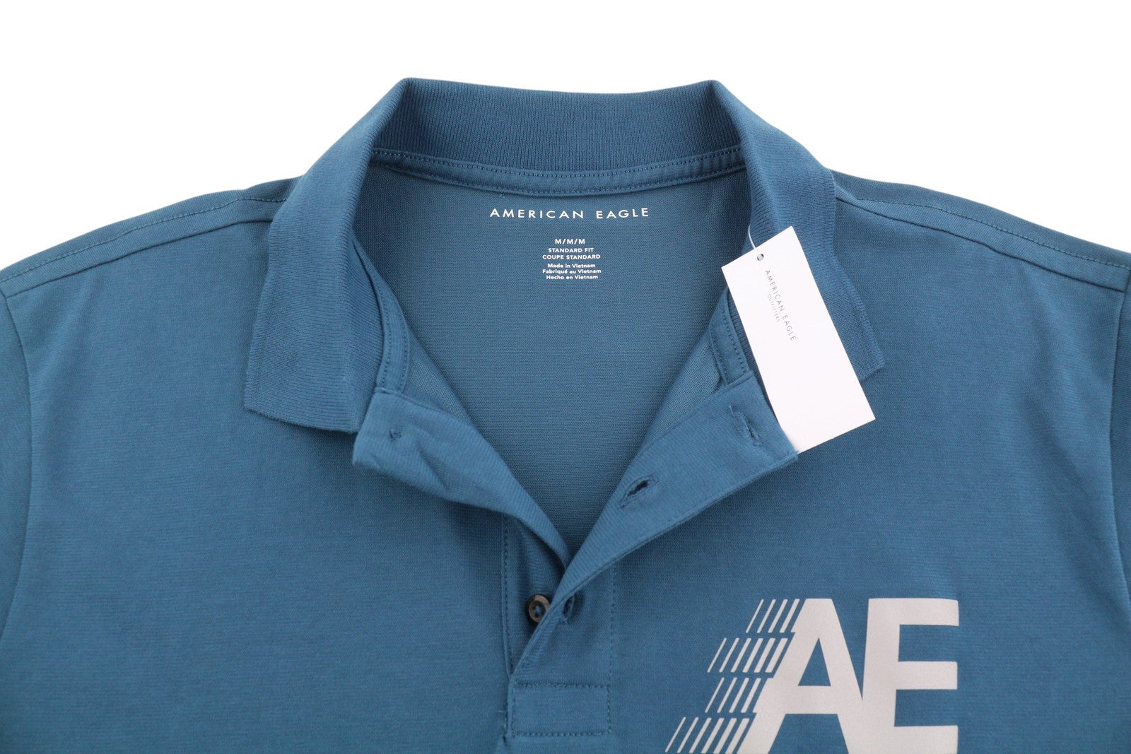 AMERICAN EAGLE OUTFITTERS Men Polos M Blue Standard Fit Short Sleeve
