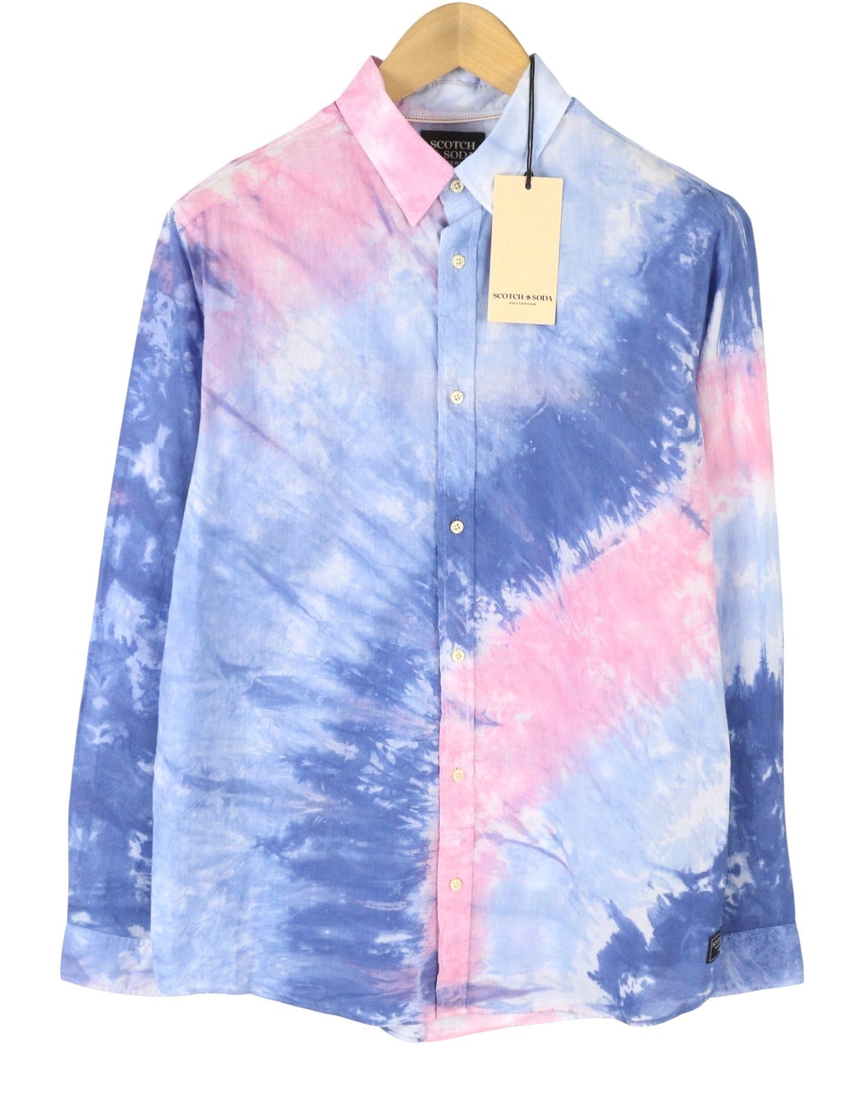 SCOTCH & SODA Rudy Beyaz Men Shirt M Blue Tie Dye Slightly Sheer Button-Up