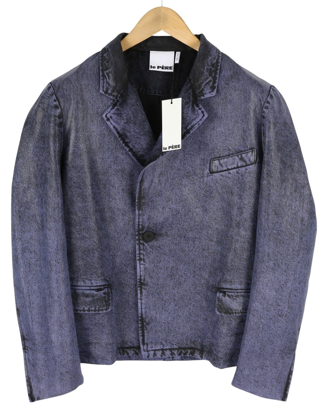 LE PERE Denim Men Blazer S Purple Oversye Waxed Faded Single Breasted Notch