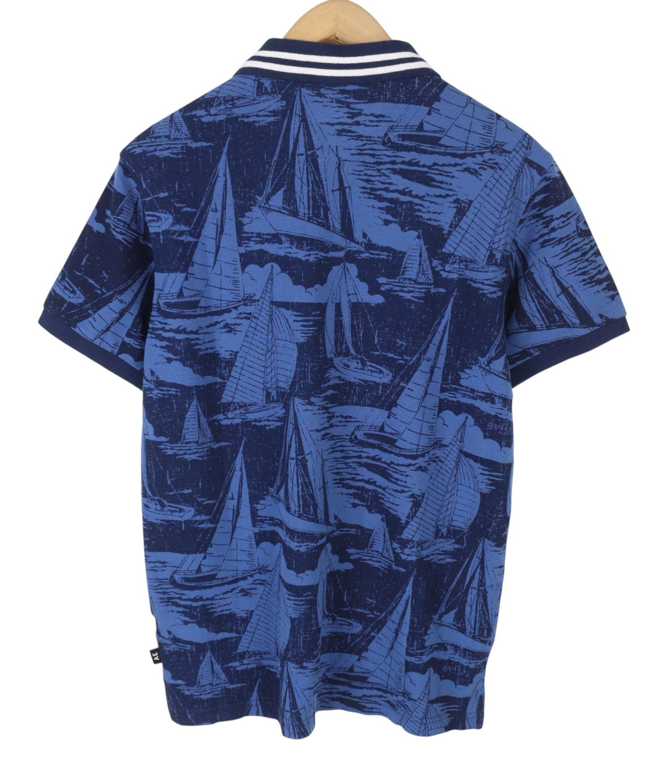 AMERICAN EAGLE OUTFITTERS Men Polos S Blue Cotton Patterned Short Sleeve