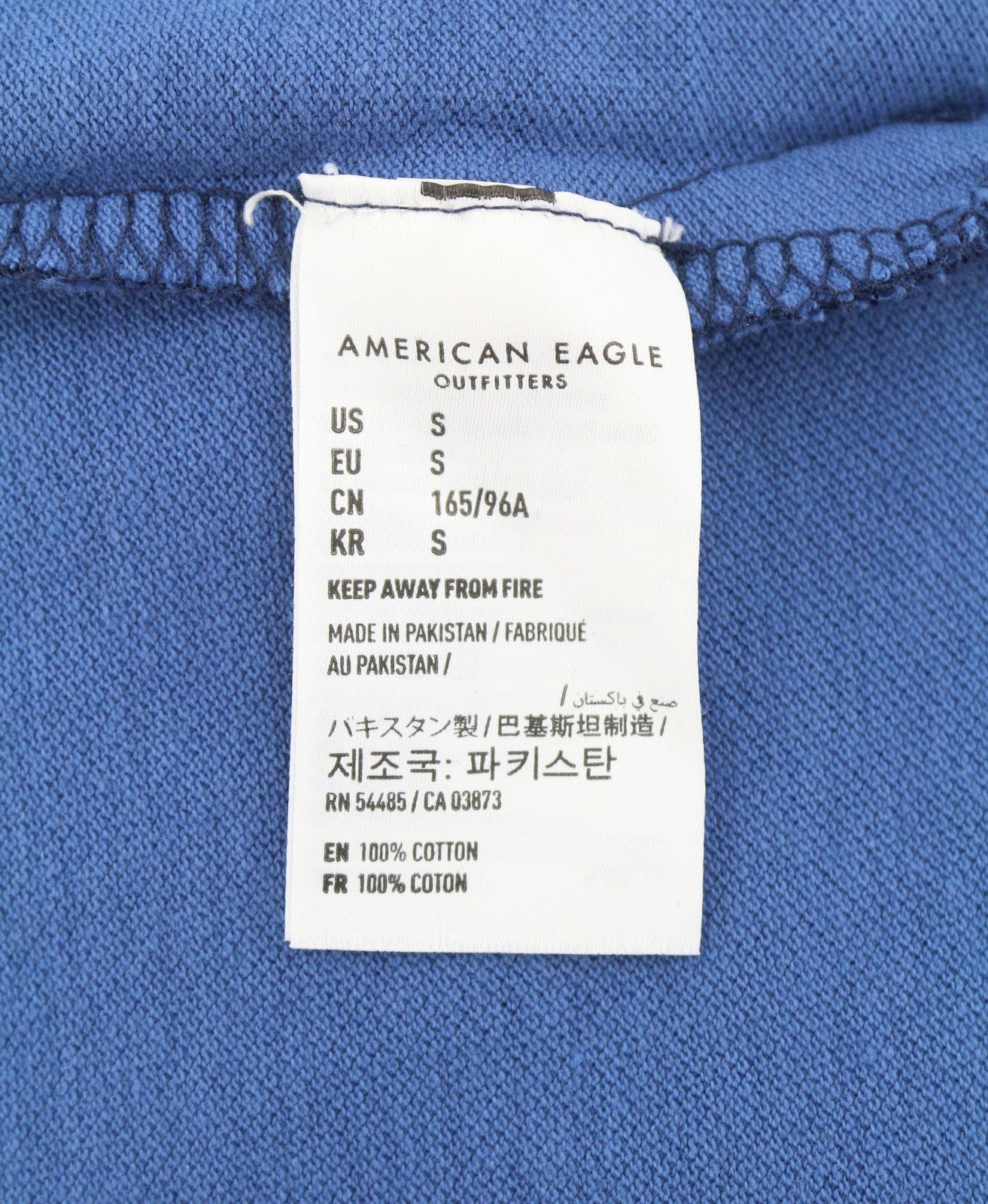 AMERICAN EAGLE OUTFITTERS Men Polos S Blue Cotton Patterned Short Sleeve