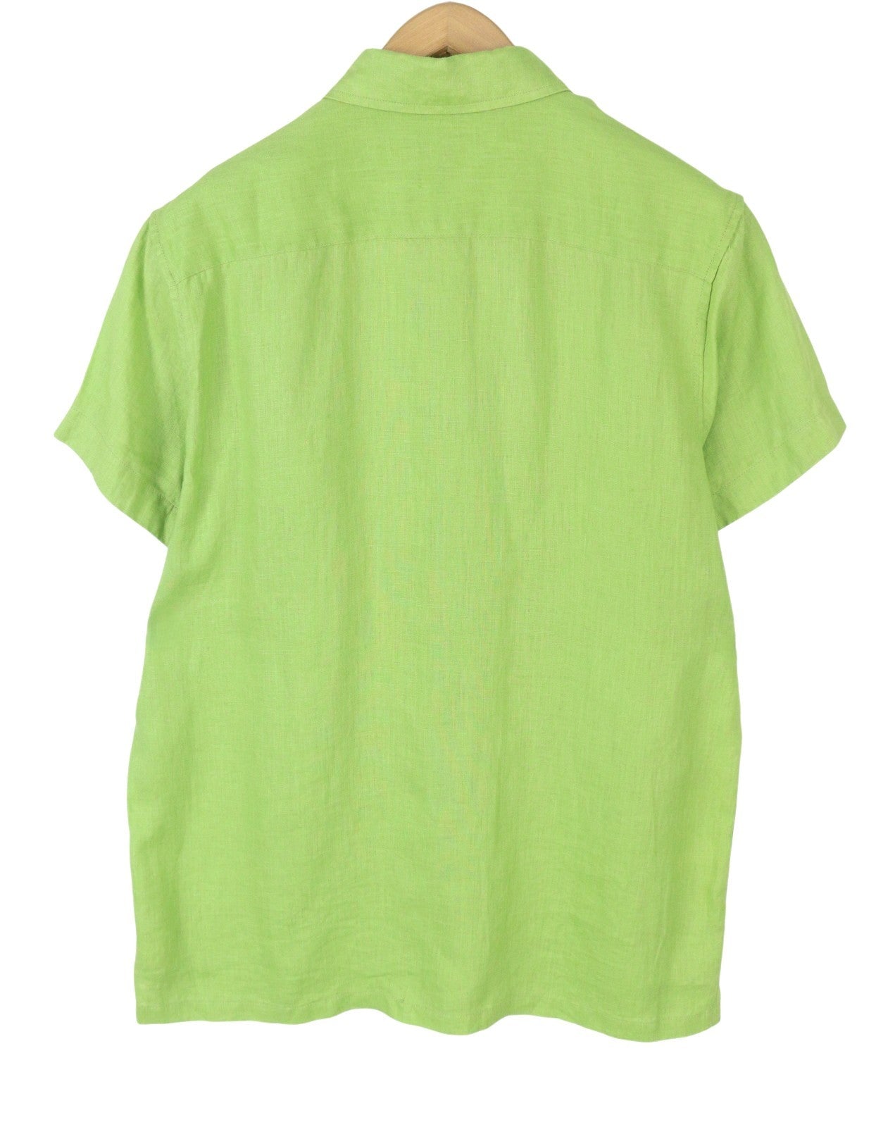 SCOTCH & SODA Men Shirt M Green Linen Spread Collar Button Short Sleeve