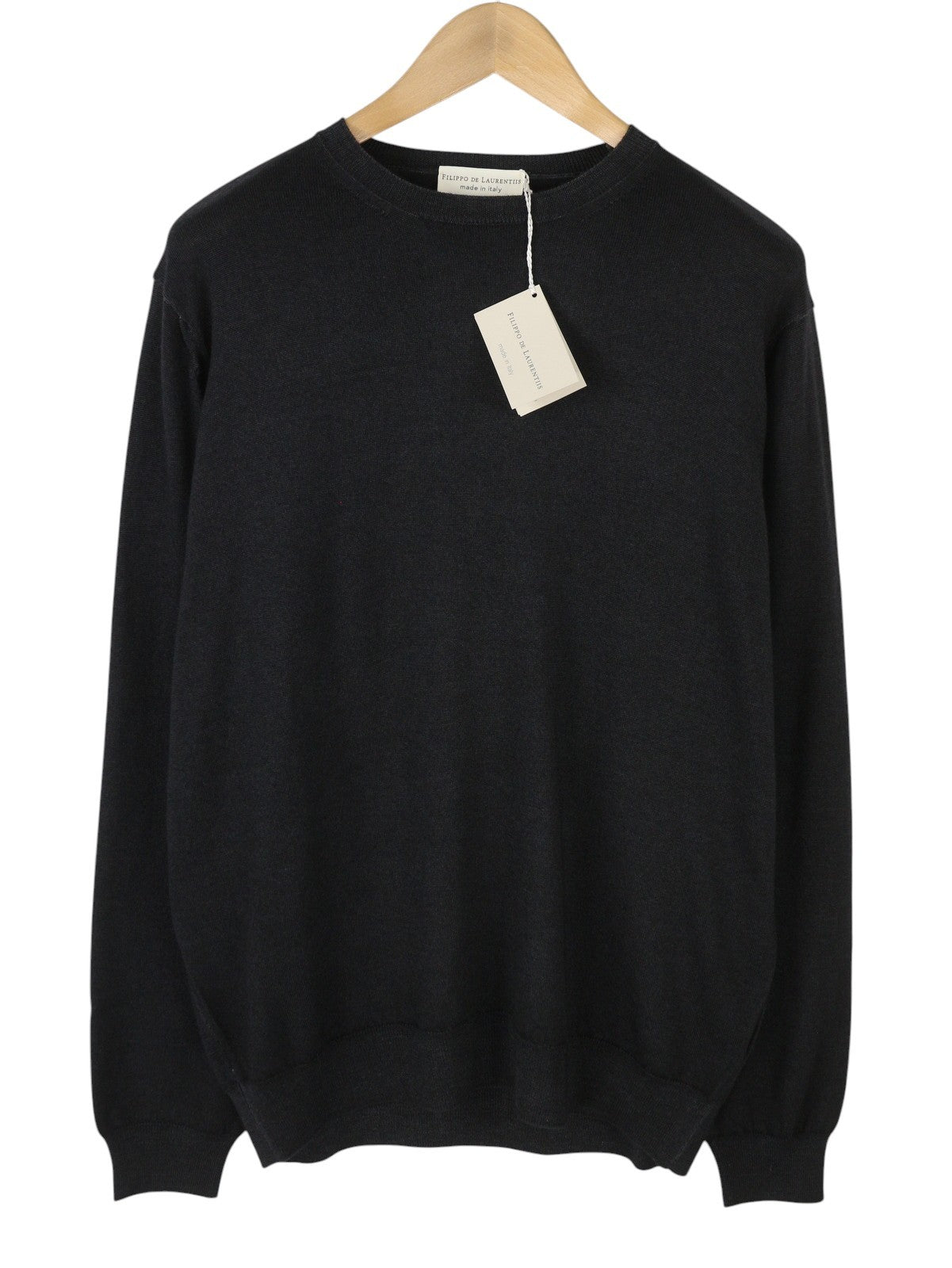 FILIPPO DE LAURENTIIS Men Jumper IT54 XL Black Melange Extrafine Merino Wool