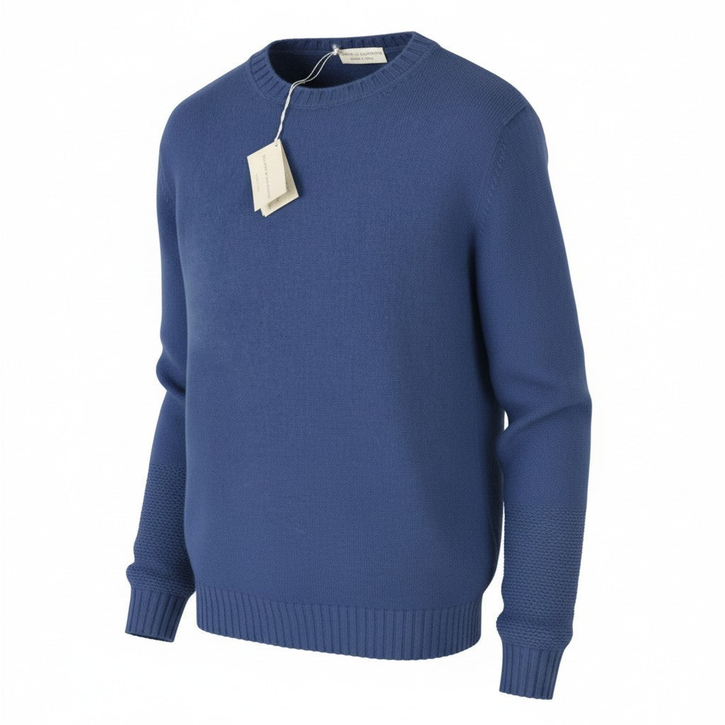 FILIPPO DE LAURENTIIS Men Jumper IT52 L Blue 120s Merino Wool Cashmere Pull On