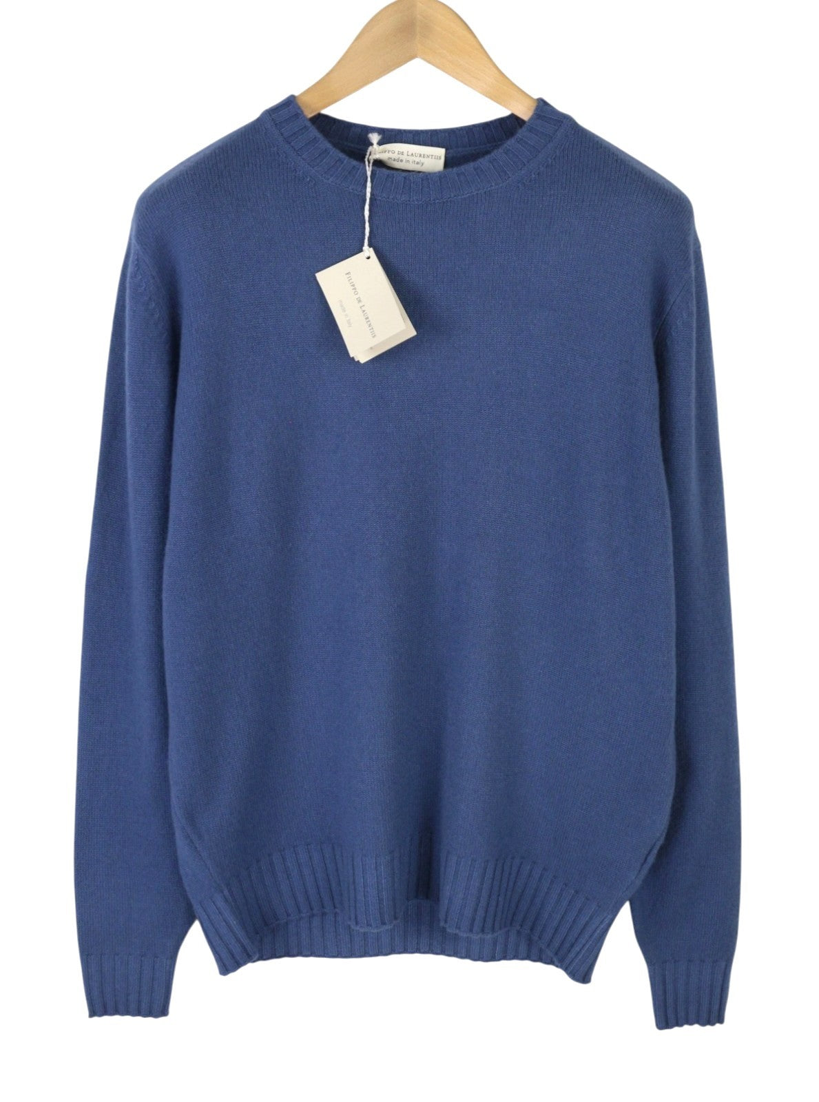 FILIPPO DE LAURENTIIS Men Jumper IT52 L Blue 120s Merino Wool Cashmere Pull On