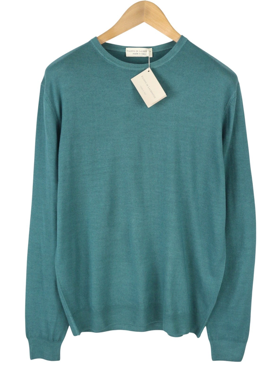 FILIPPO DE LAURENTIIS Men Jumper IT52 L Blue Acqua 120s Merino Wool Pull On