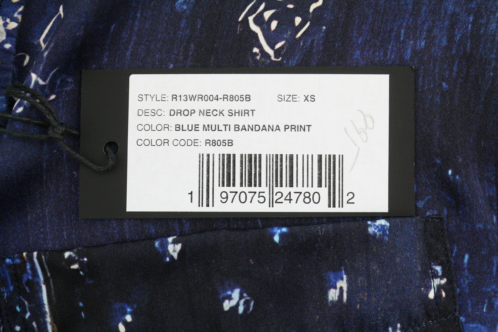 R13 Crop Neck Women Silk Shirt XS Blue Multi Bandana Print Oversized SS26 RRP995