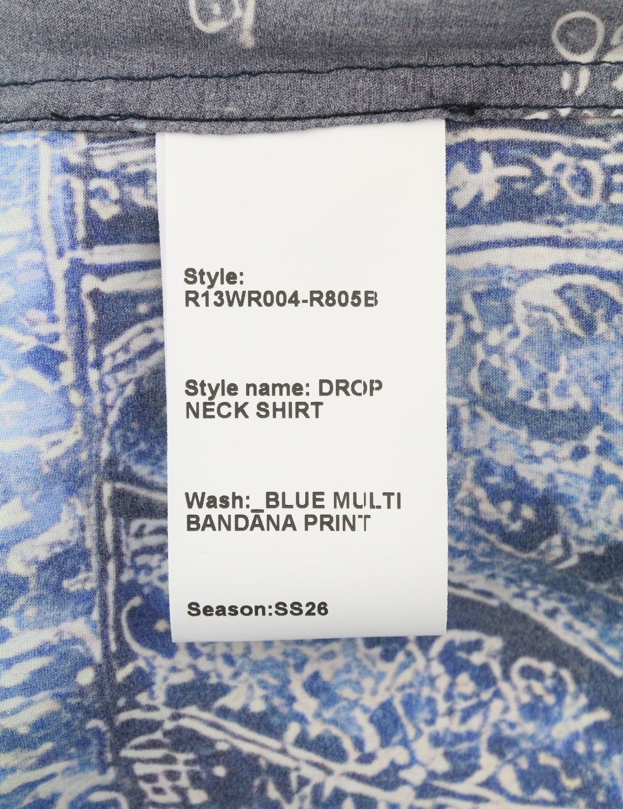 R13 Crop Neck Women Silk Shirt XS Blue Multi Bandana Print Oversized SS26 RRP995