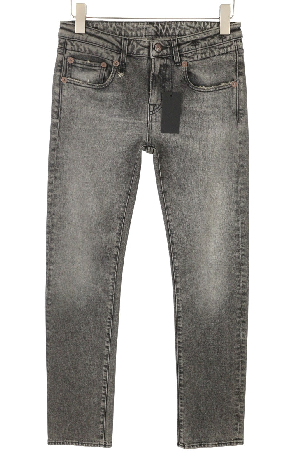 R13 Tobi Boy Women Jeans 27 Leyton Black Stretch Low Waist Slim PF26 RRP685