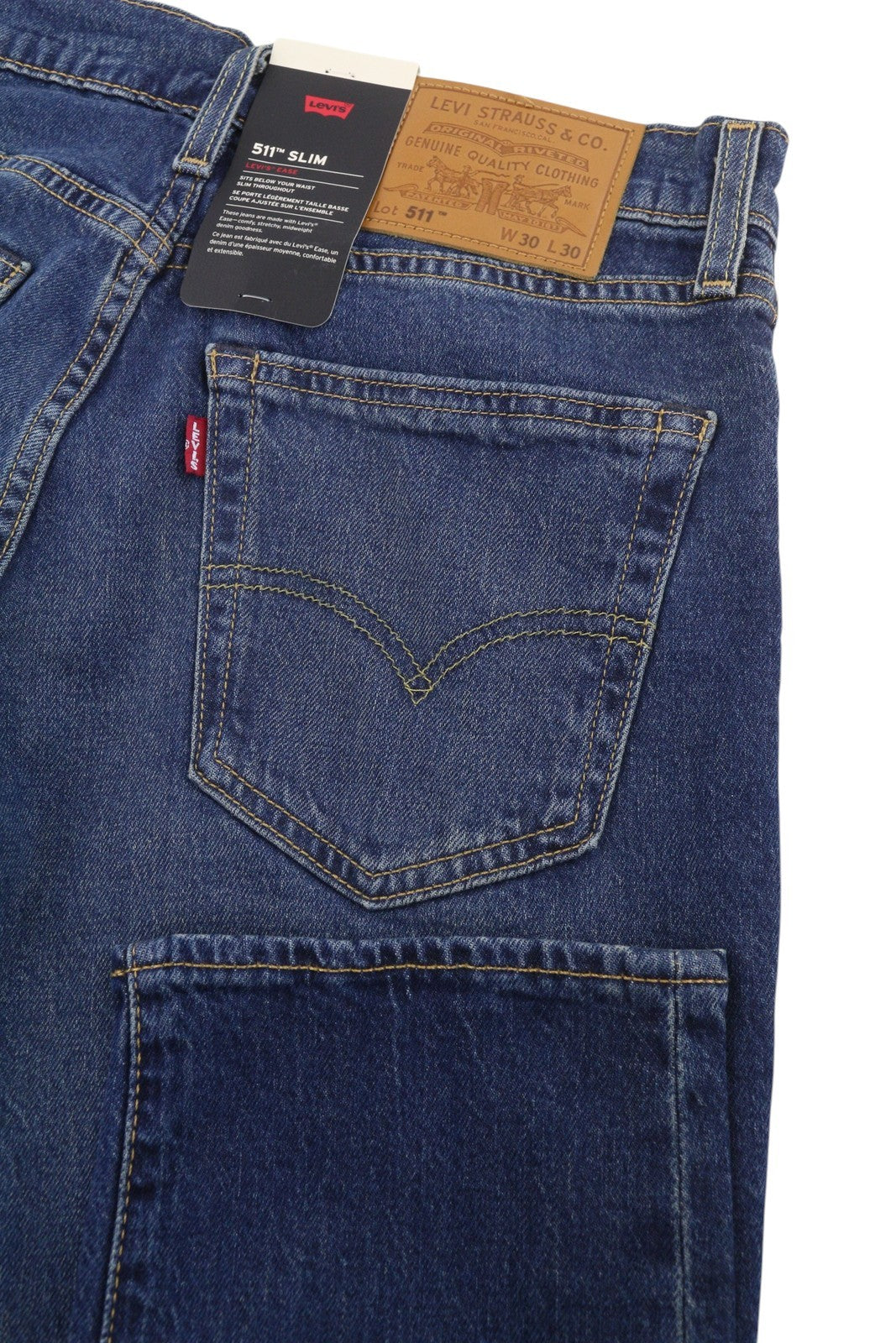 LEVI'S 511 Slim Men Jeans W30/L30 Blue Whiskers Faded Big E Premium