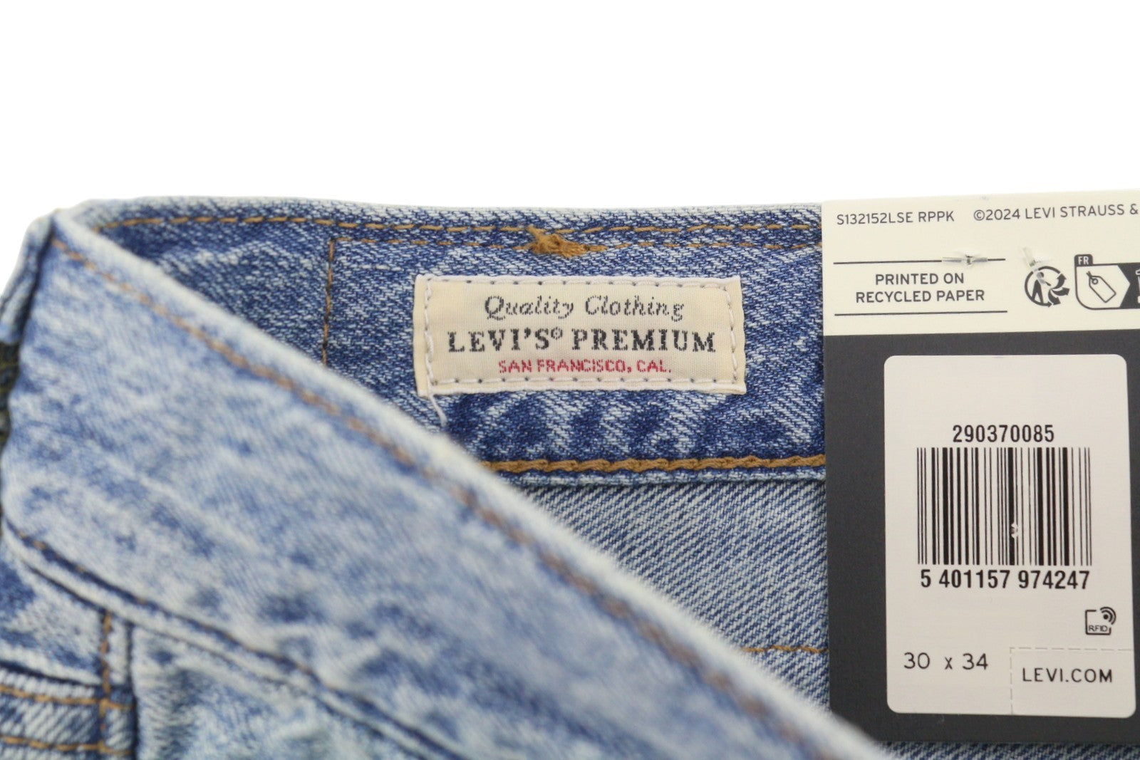 LEVI'S 568 Loose Straight Men Jeans W30/L34 Blue Whiskers Faded Linen Blend