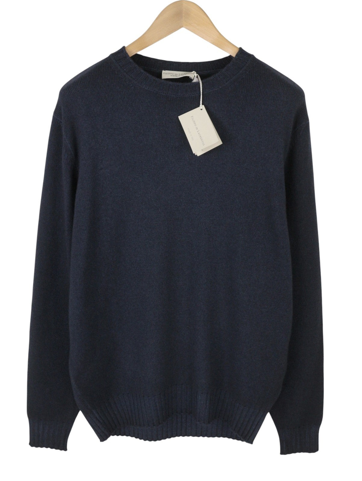 FILIPPO DE LAURENTIIS Men Jumper IT54 XL Navy 120s Merino Wool Cashmere Pull On