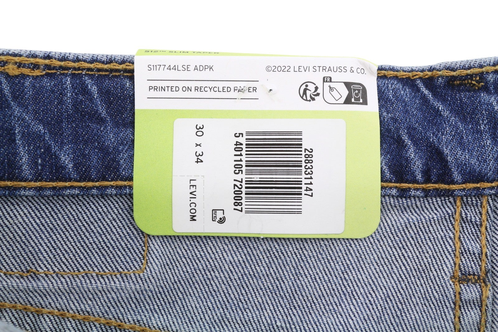 LEVI'S 512 Slim Tapered Men Jeans W30/L34 Blue Whiskers Faded Denim