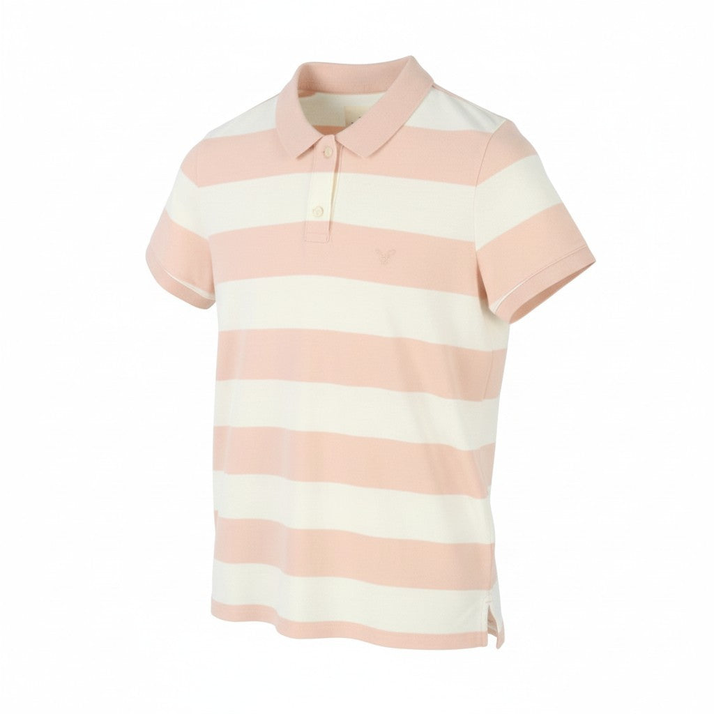 AMERICAN EAGLE OUTFITTERS Women T-Shirt M Pink Striped Polo Collar Short Sleeved