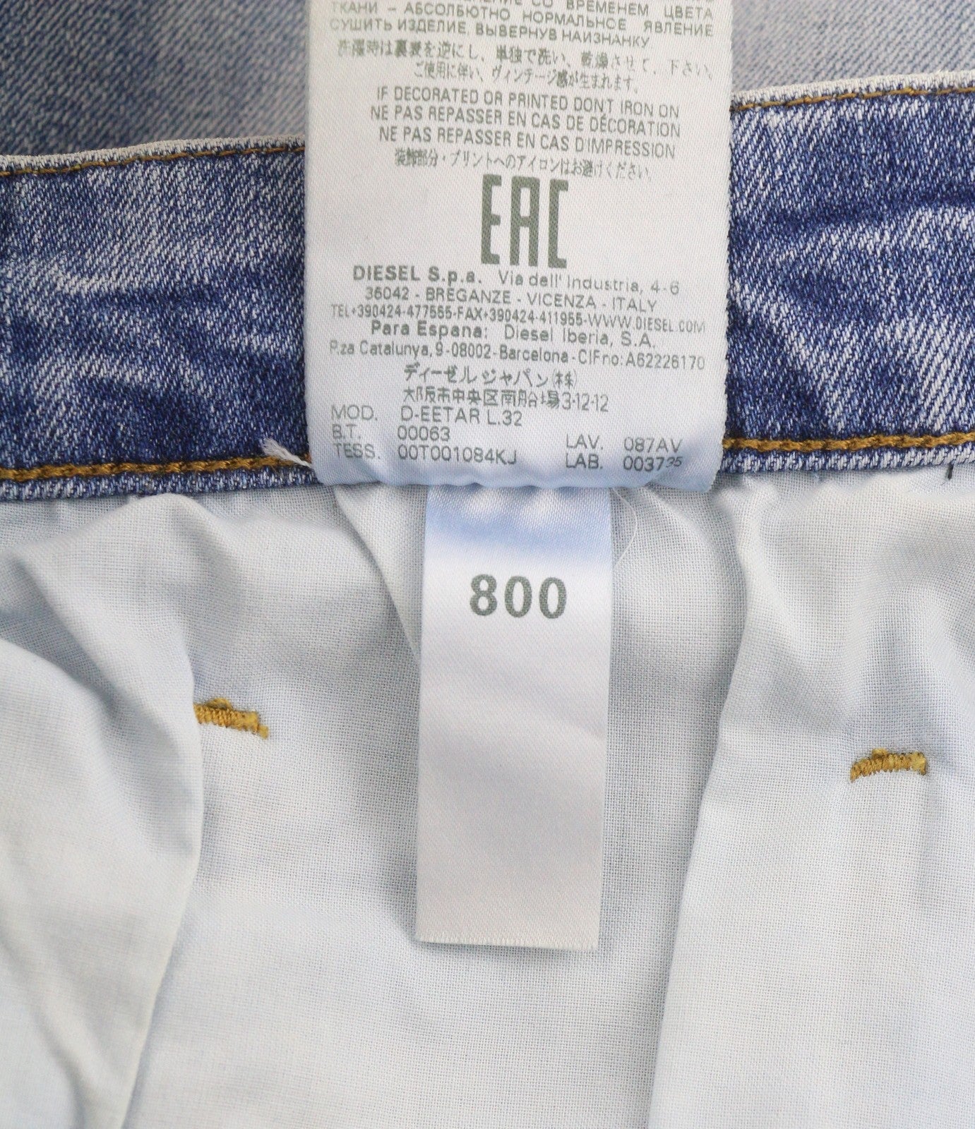 DIESEL D-Eetar 087AV Men Jeans W32/L32 Blue Whiskers Faded Distress Tapered