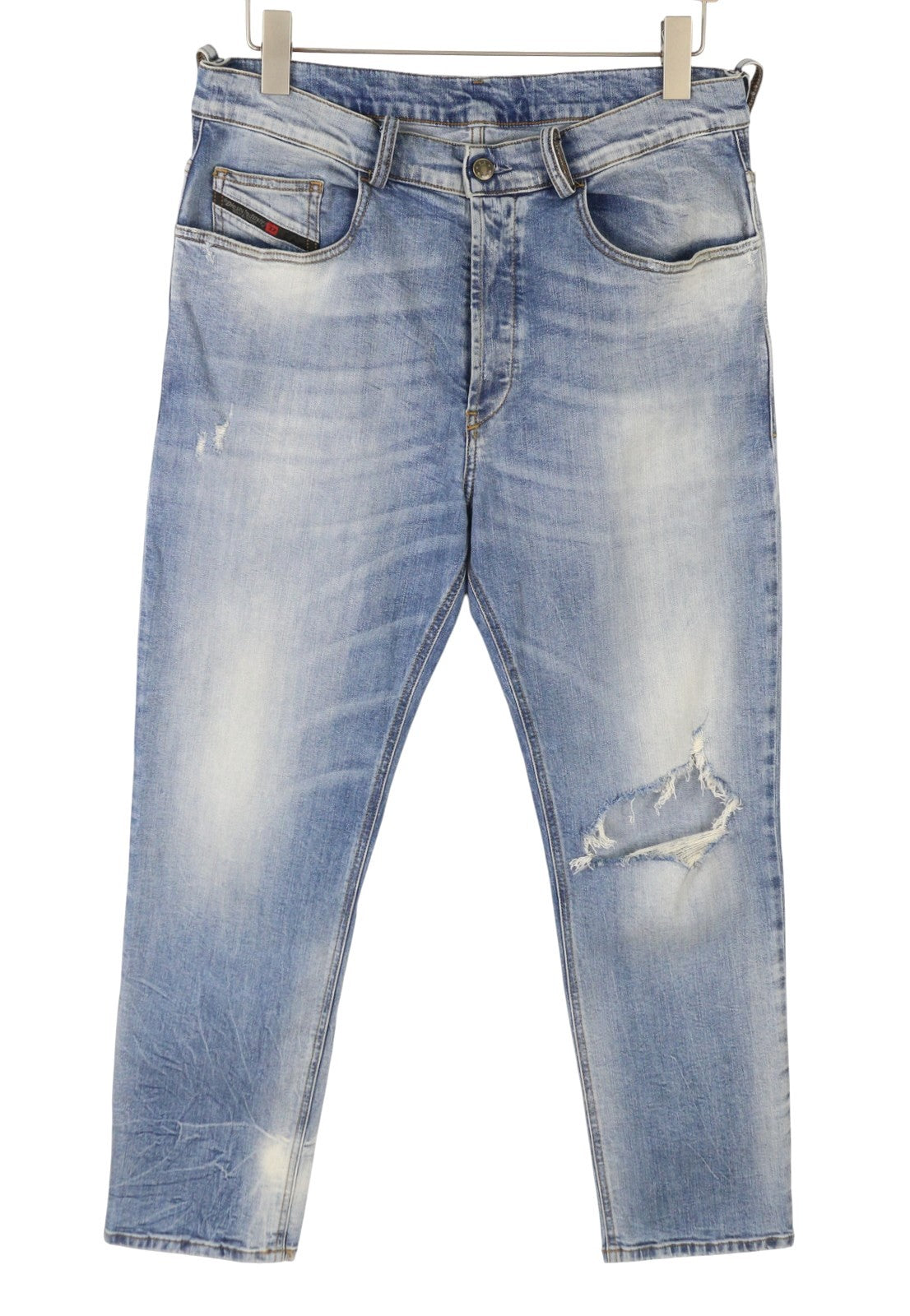 DIESEL D-Eetar 087AV Men Jeans W32/L32 Blue Whiskers Faded Distress Tapered