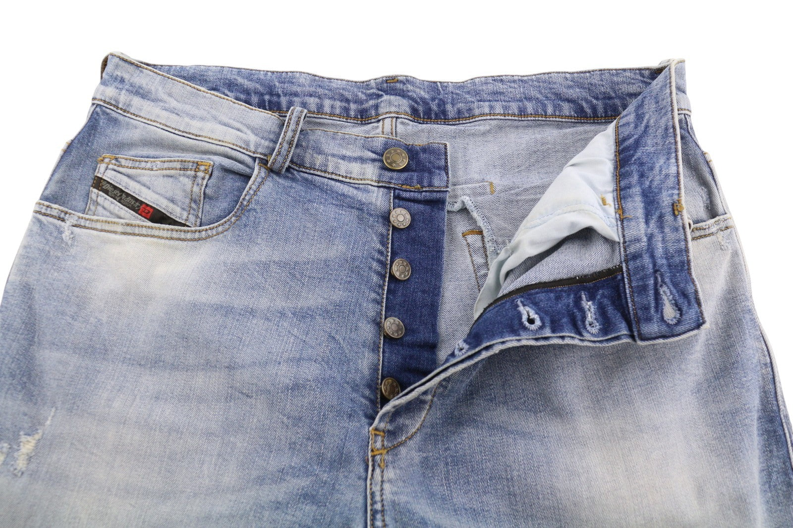 DIESEL D-Eetar 087AV Men Jeans W32/L32 Blue Whiskers Faded Distress Tapered