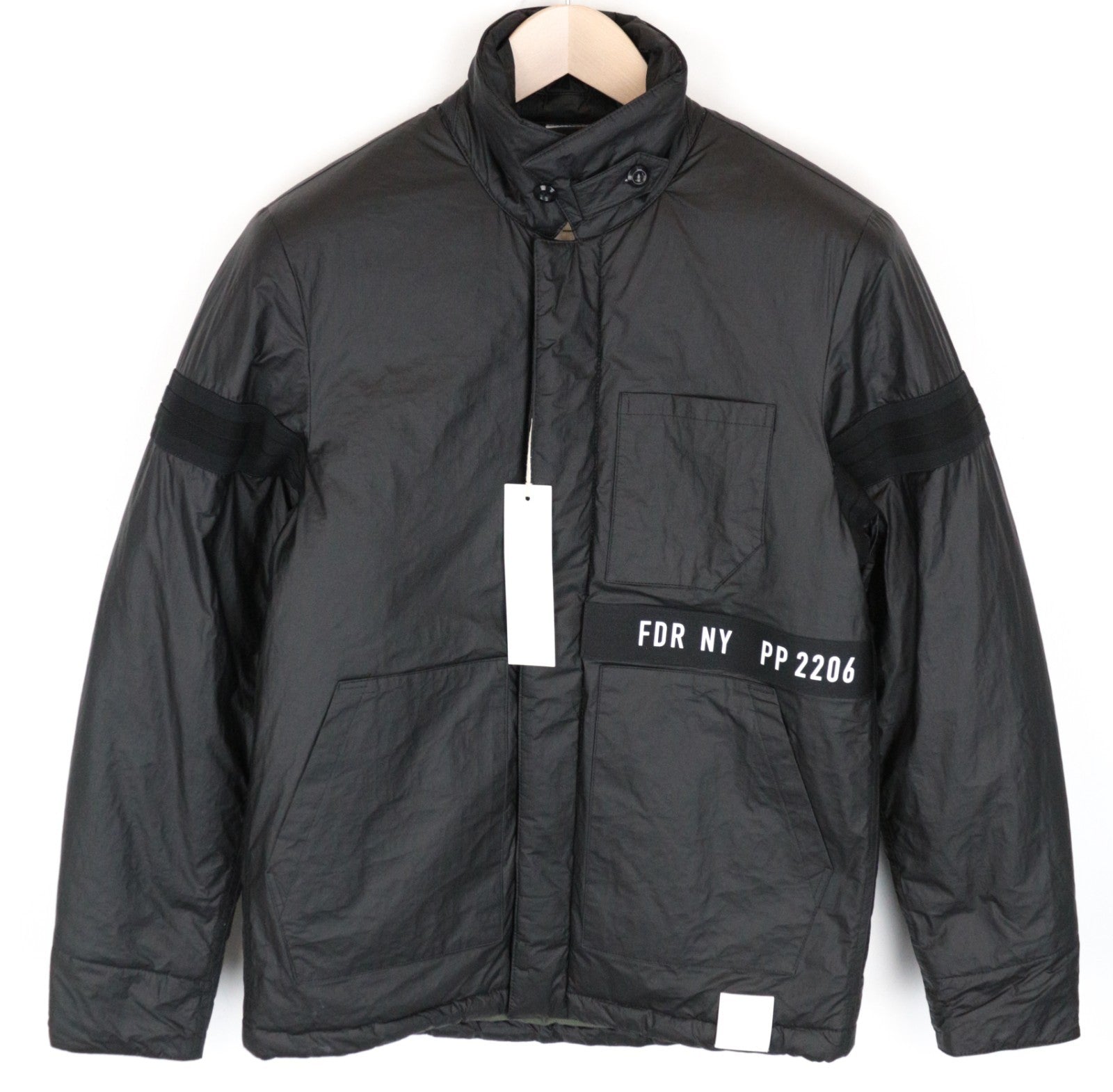 REPLAY Men Jacket S Black Lined Padded Single-Breasted Casual Logo Long Sleeve