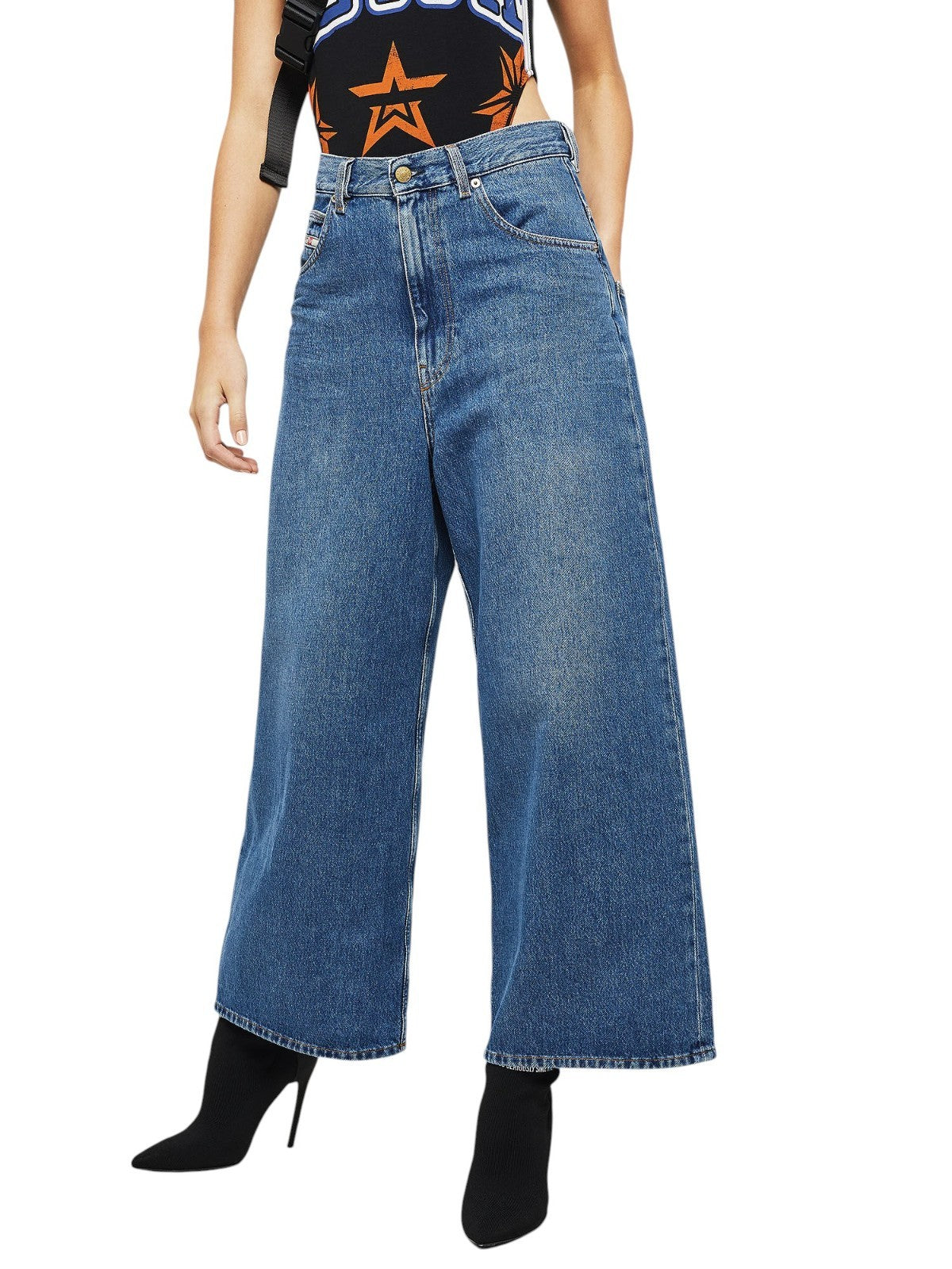 DIESEL D-Luite 080AN Women Jeans W25/L32 Wide Fit Blue Pure Cotton 5-Pockets