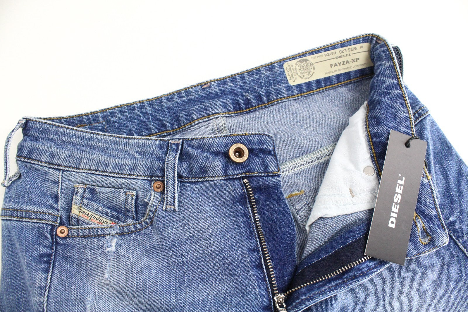 DIESEL Fayza-XP R9YD6 Women Jeans W25/L30 Boyfriend Blue Cotton Stretch Denim