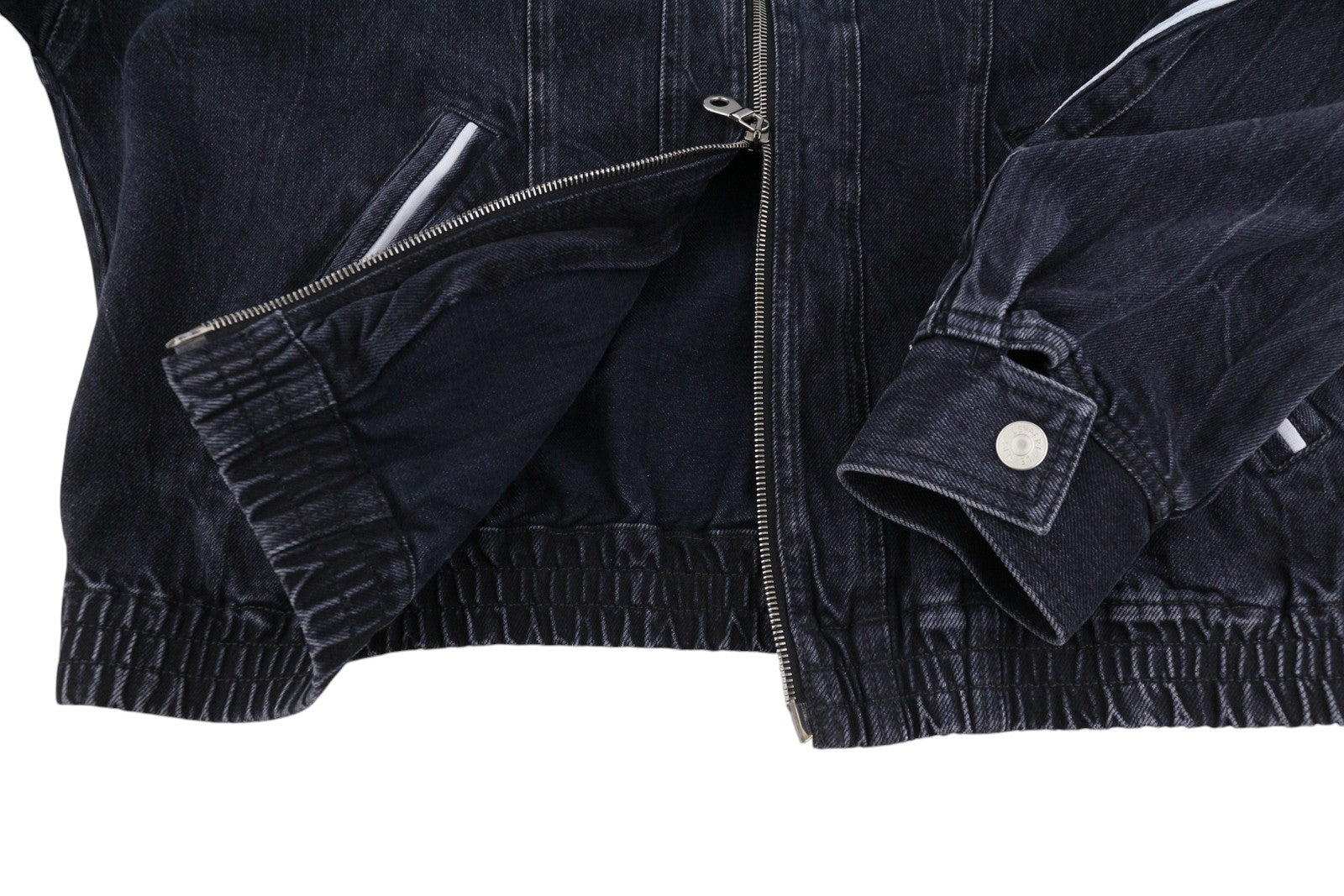 LE PERE Denim Track Men Jacket S Wrinkled Black Full Zip Lightweight RRP379