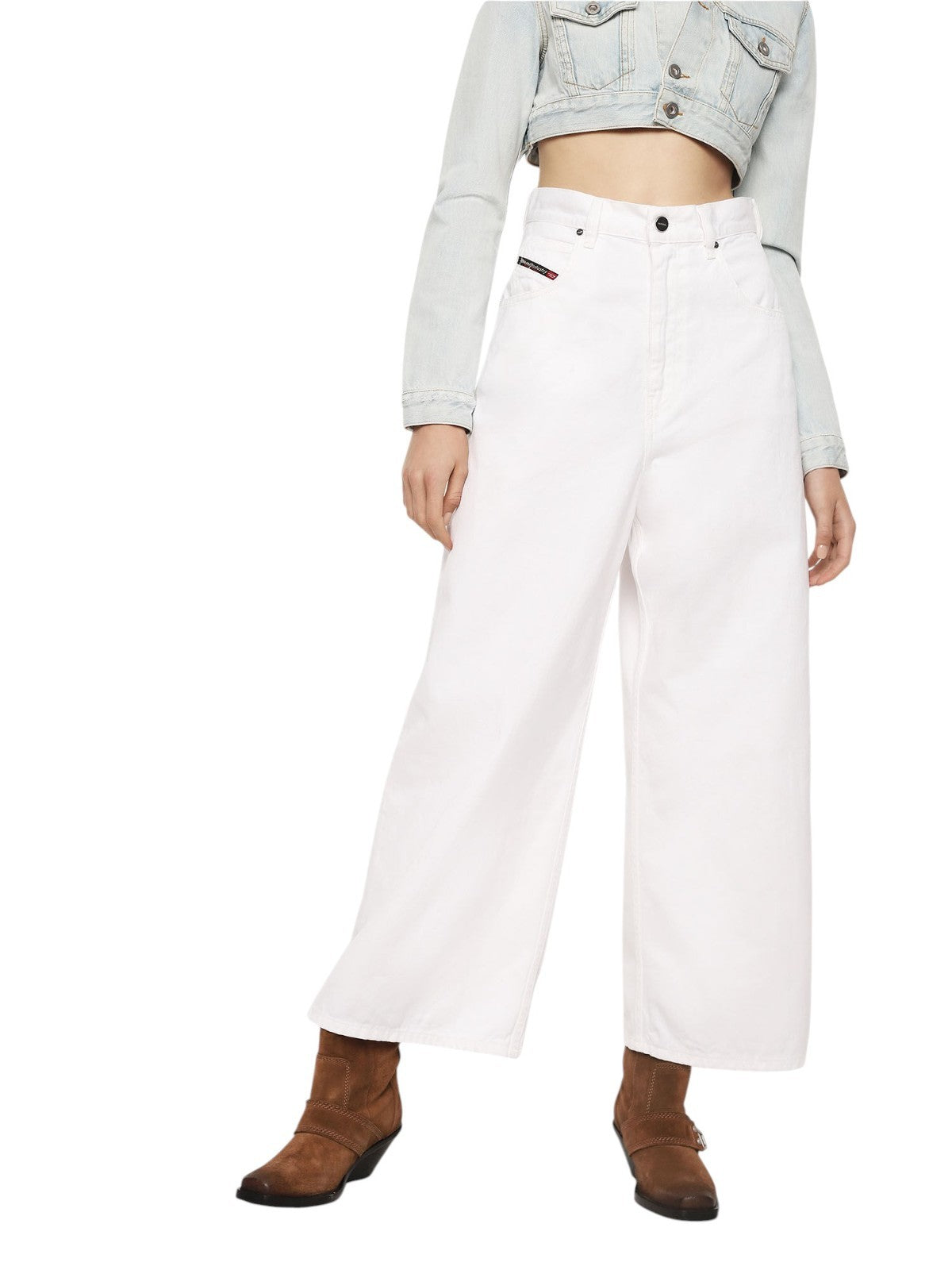 DIESEL D-Luite 069EE Women Jeans W30/L30 Wide Fit White Pure Cotton High Waist
