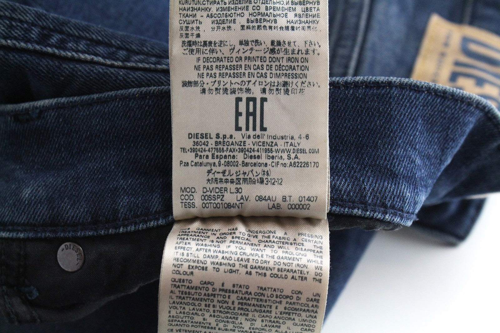 DIESEL D-Vider 084AU Men Jeans W28/L30 Carrot Fit Cotton Stretch Blue Wash