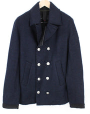 REPLAY Men Jacket XL Navy Wool Blend Double-Breasted Collar Lined Long Sleeved