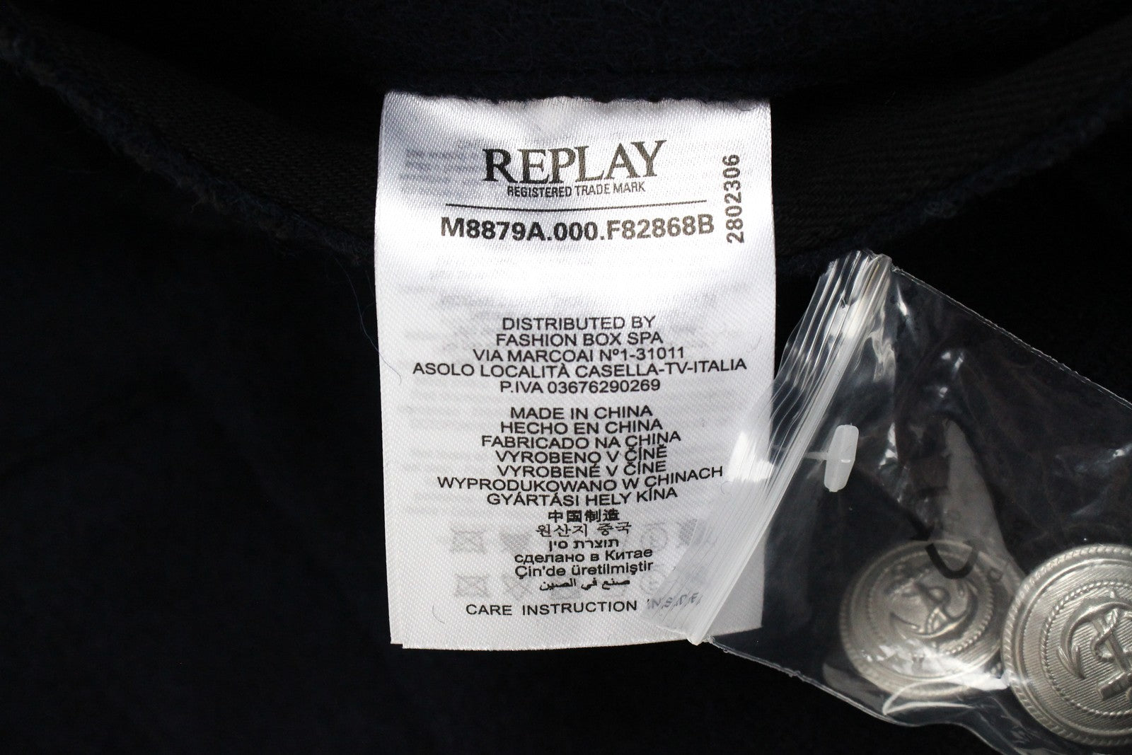 REPLAY Men Jacket XL Navy Wool Blend Double-Breasted Collar Lined Long Sleeved