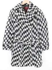 DESIGUAL Women Coat 38 White Black Patterned Single-Breasted Lined Belt Casual
