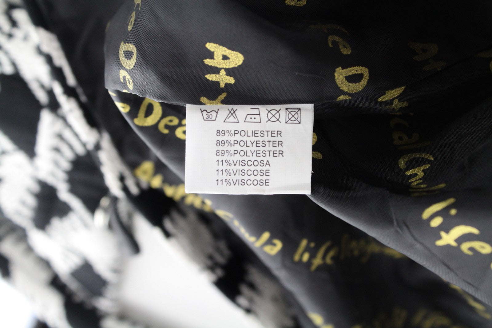 DESIGUAL Women Coat 40 White Black Patterned Single-Breast Lined Belted Casual