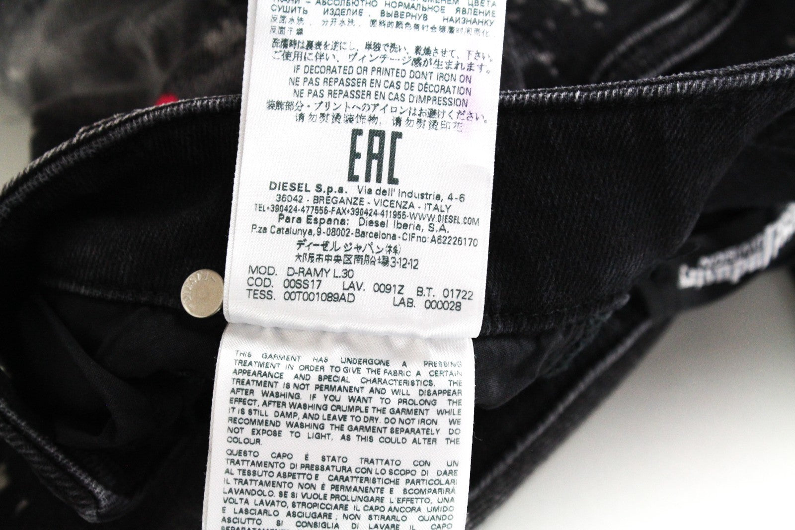 DIESEL D-Ramy 0091Z Women Jeans W24/L30 Skinny Painted Grey Cotton Stretch