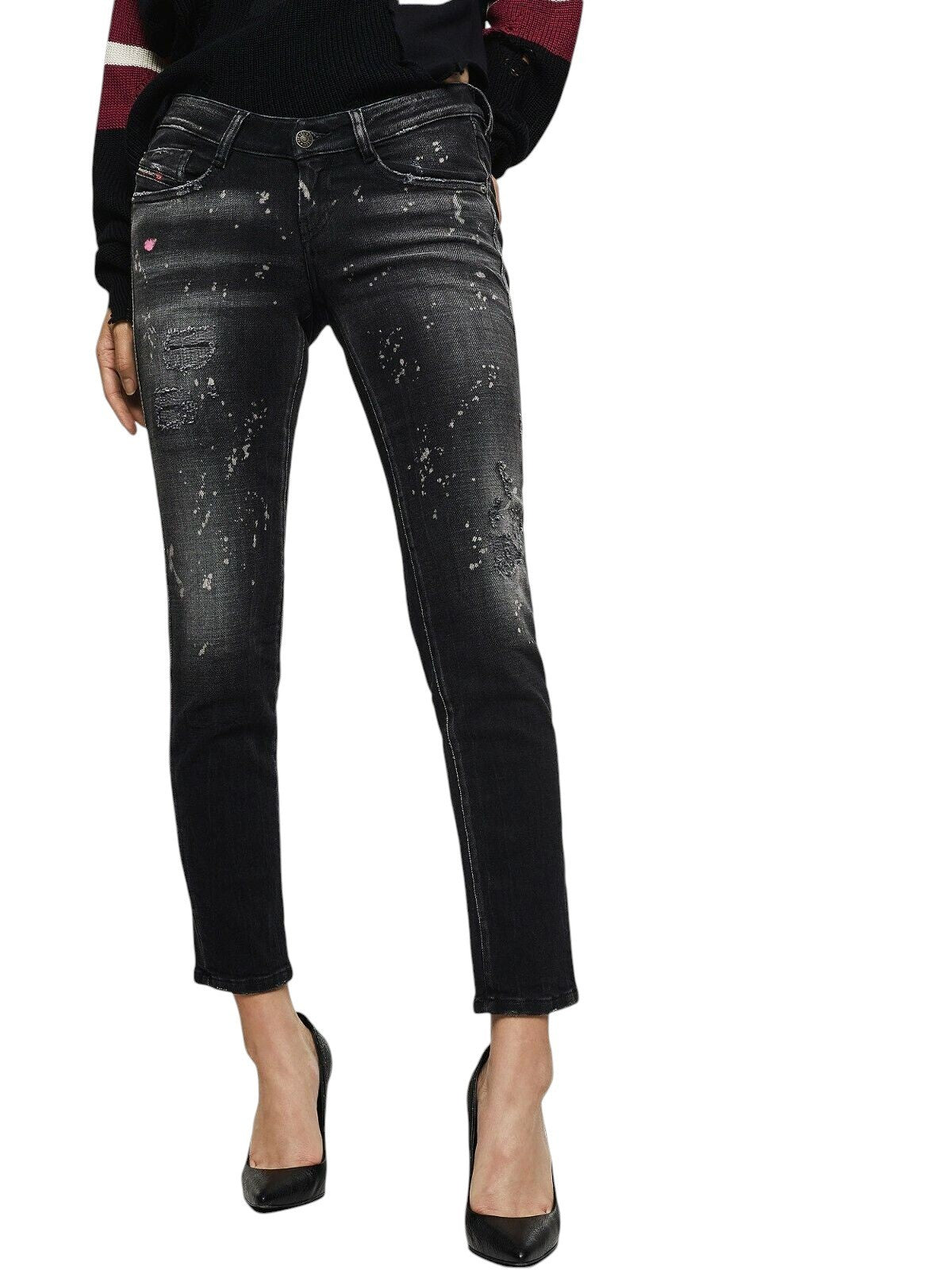 DIESEL D-Ramy 0091Z Women Jeans W29/L34 Skinny Painted Wash Grey Cotton Stretch