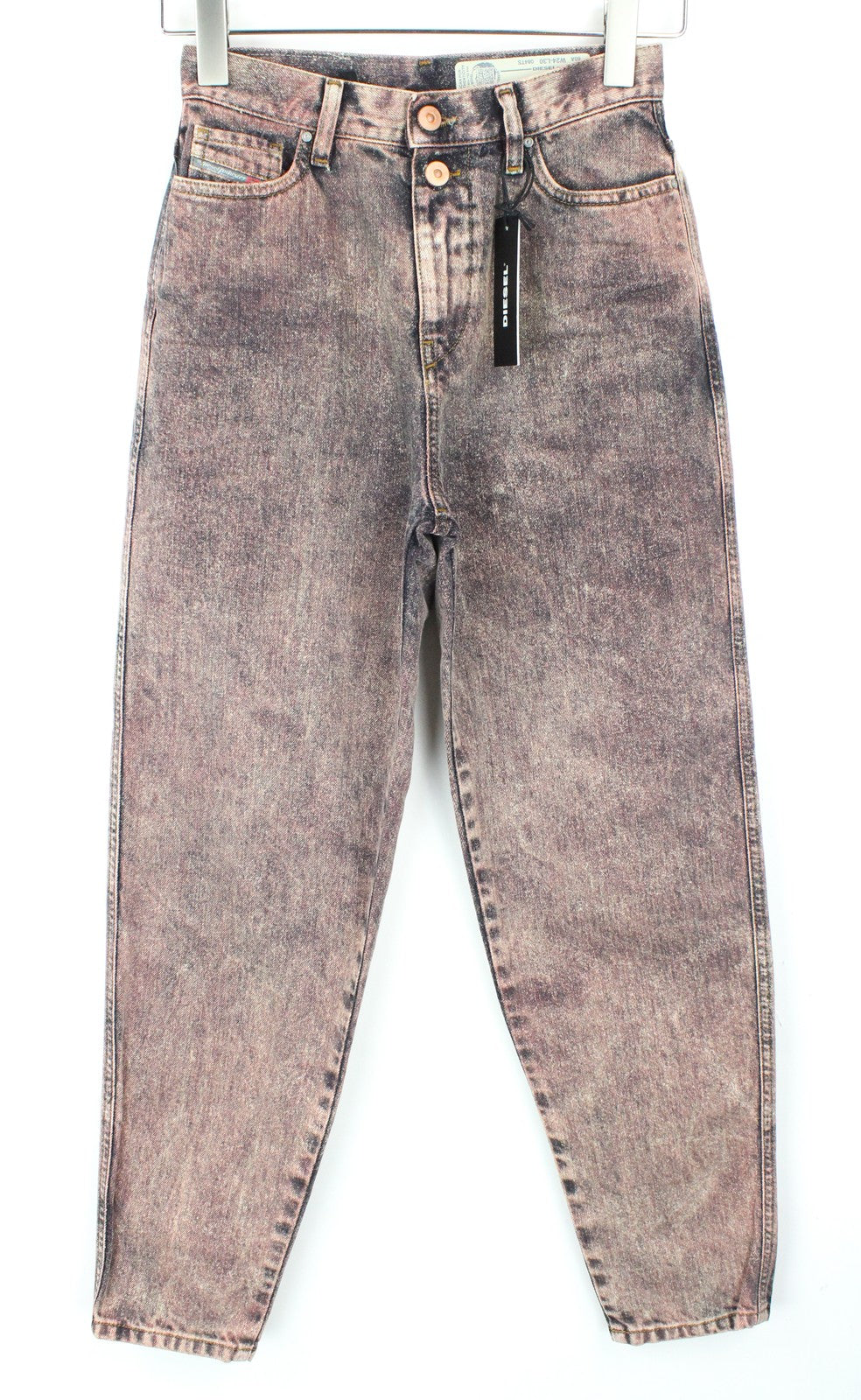 DIESEL Alys 084TS Women Jeans W24/L30 Straight Pure Cotton Grey Pink Denim