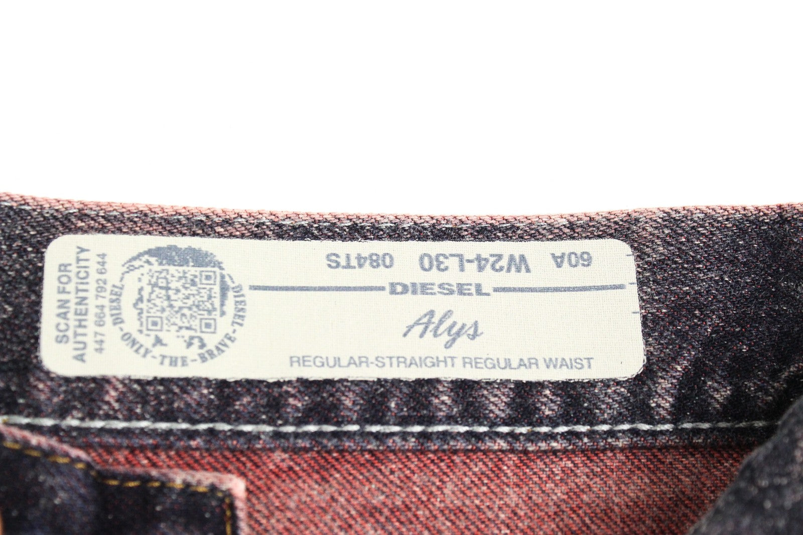 DIESEL Alys 084TS Women Jeans W24/L30 Straight Pure Cotton Grey Pink Denim