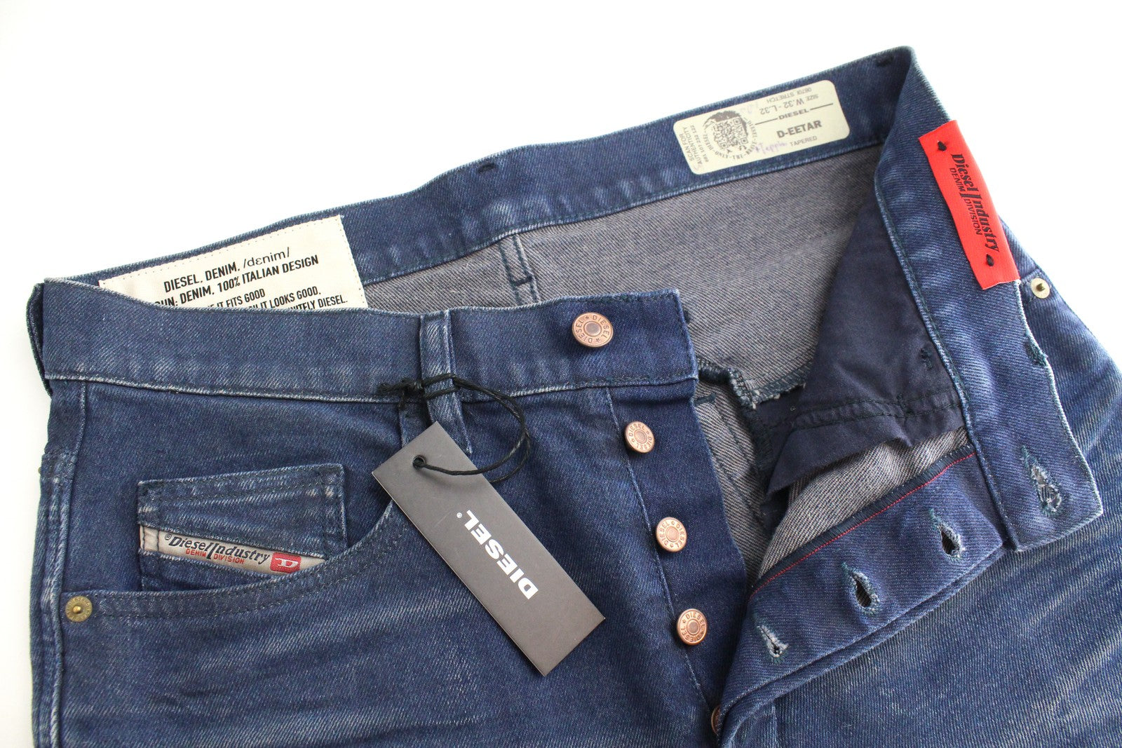 DIESEL D-Eetar 0870I Men Jeans W32/L32 Tapered Fit Blue Cotton Stretch Bleached